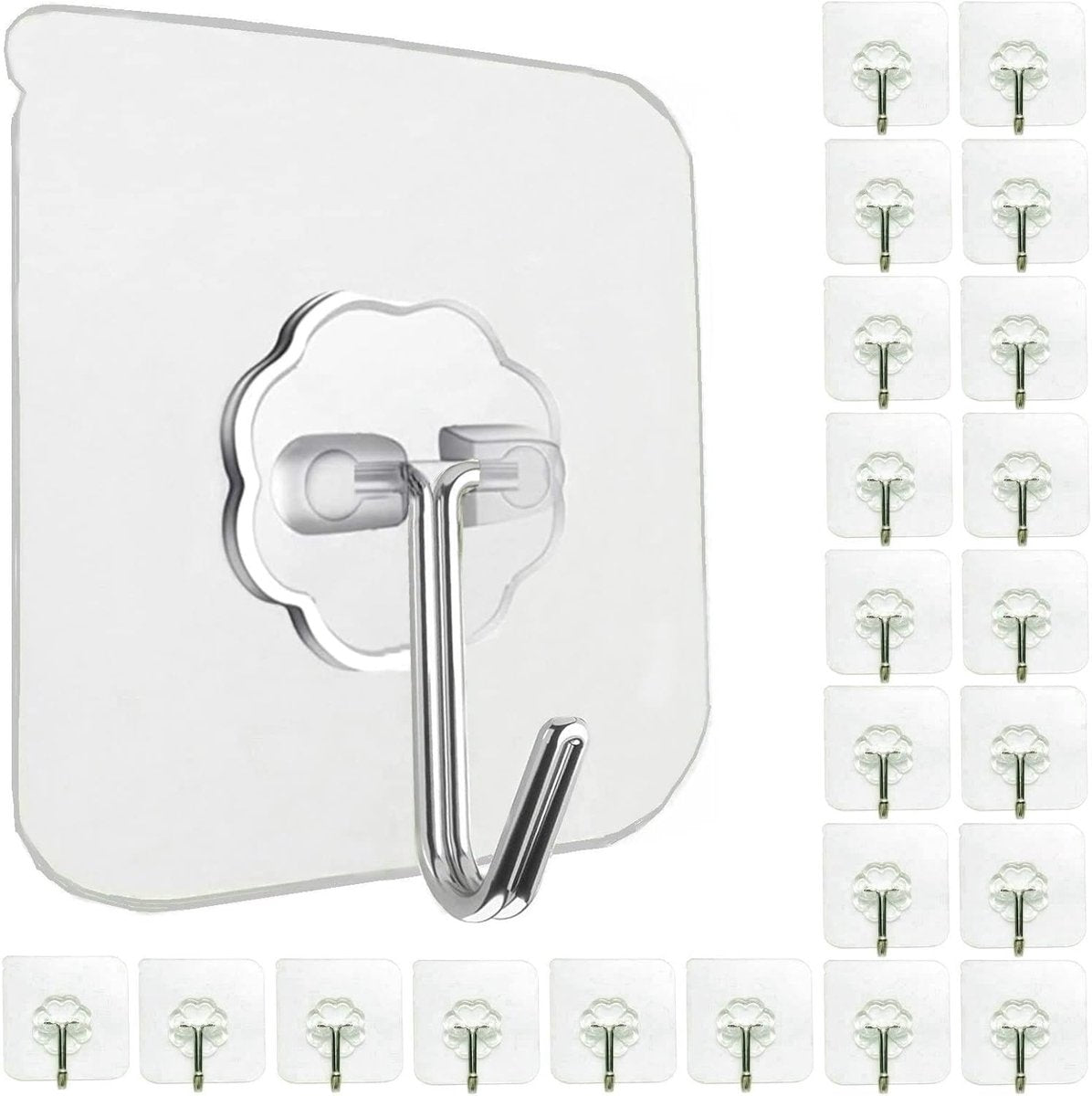 Self-adhesive hooks - transparent - waterproof - self-adhesive wall hooks - suitable for keys - bathroom, shower, outdoor, kitchen, door - practical pack of 24