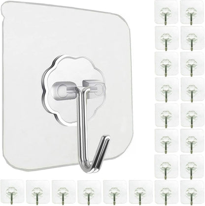 Self-adhesive hooks - transparent - waterproof - self-adhesive wall hooks - suitable for keys - bathroom, shower, outdoor, kitchen, door - practical pack of 24