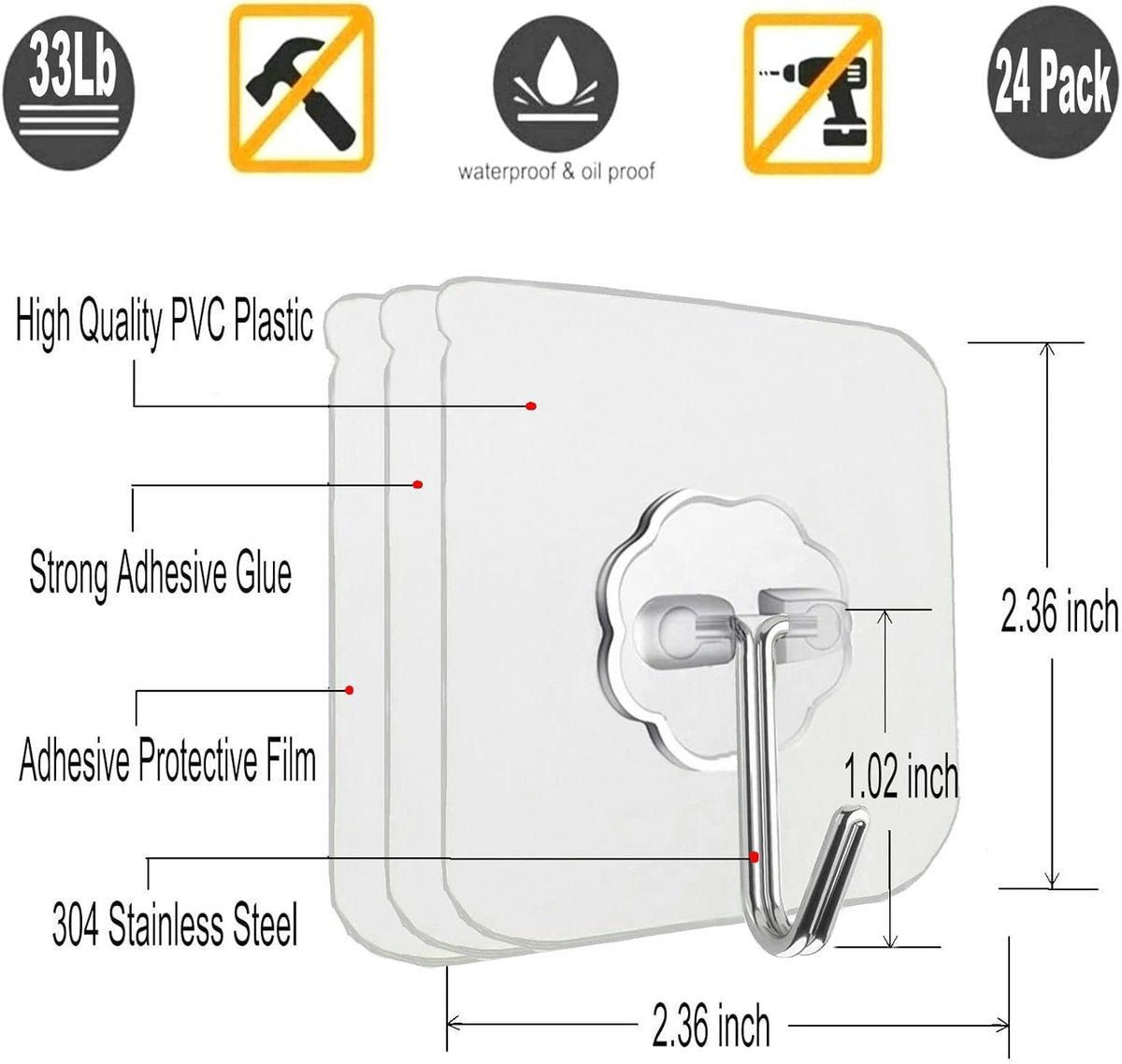 Self-adhesive hooks - transparent - waterproof - self-adhesive wall hooks - suitable for keys - bathroom, shower, outdoor, kitchen, door - practical pack of 24 - Image 7