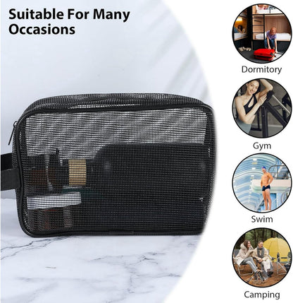 Toiletry Bag - Black Mesh Toiletry Bag - Perfect for travel, toiletry bag organizer, gym, camping - Image 4