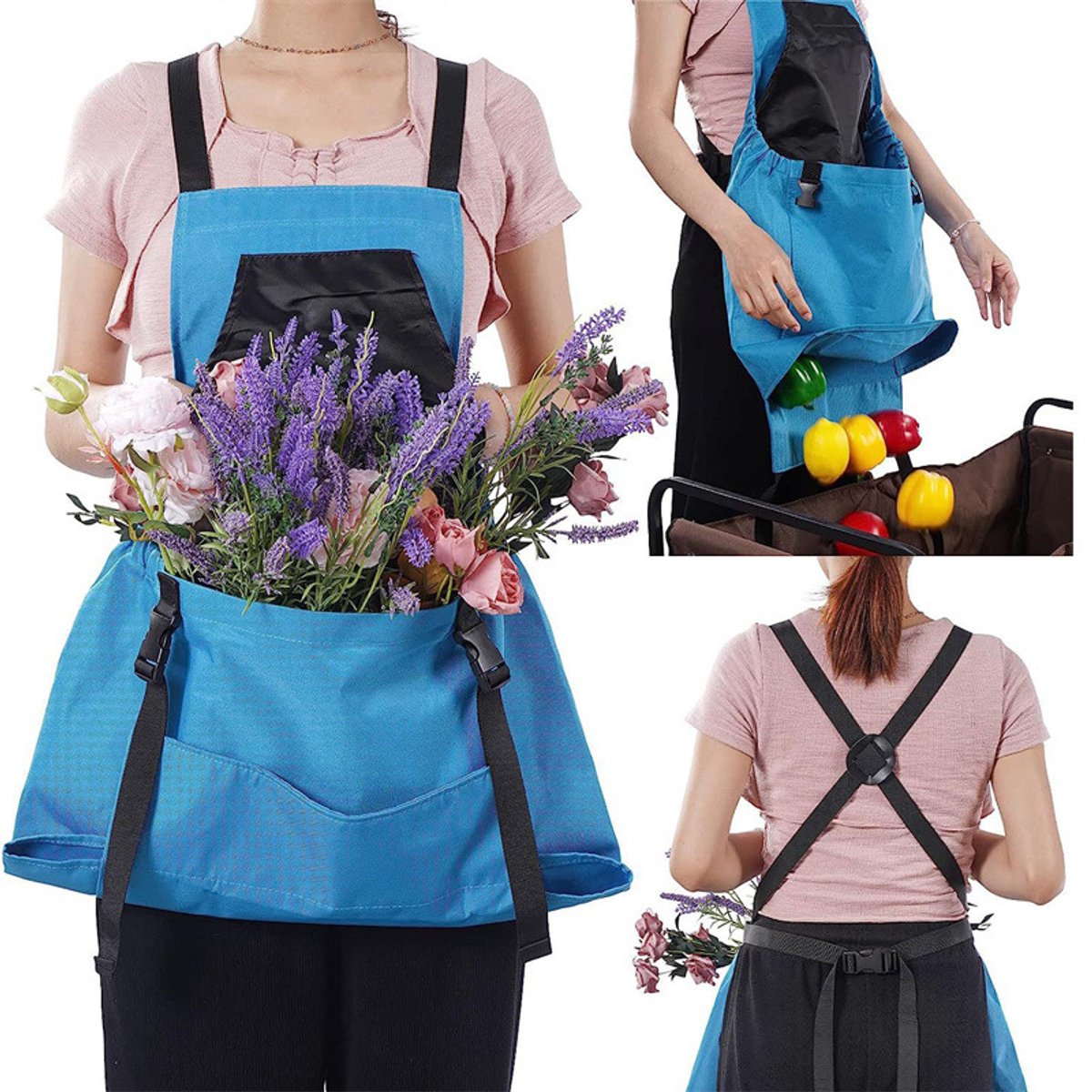 Apron Picking Bag - Large Outdoor Picking Bag - Gardening - Harvest Apron with Quick Release - Backpack Tools - Blue - Image 3