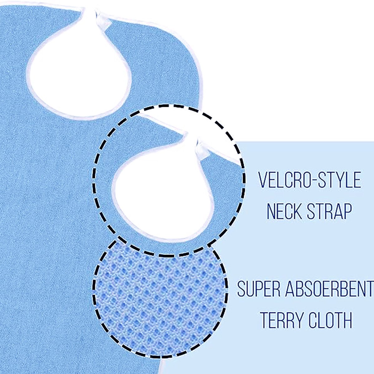 2-Pack - Stain-Resistant Feeding Bibs - Adjustable - Elderly Care Bibs - Light Blue - Image 2