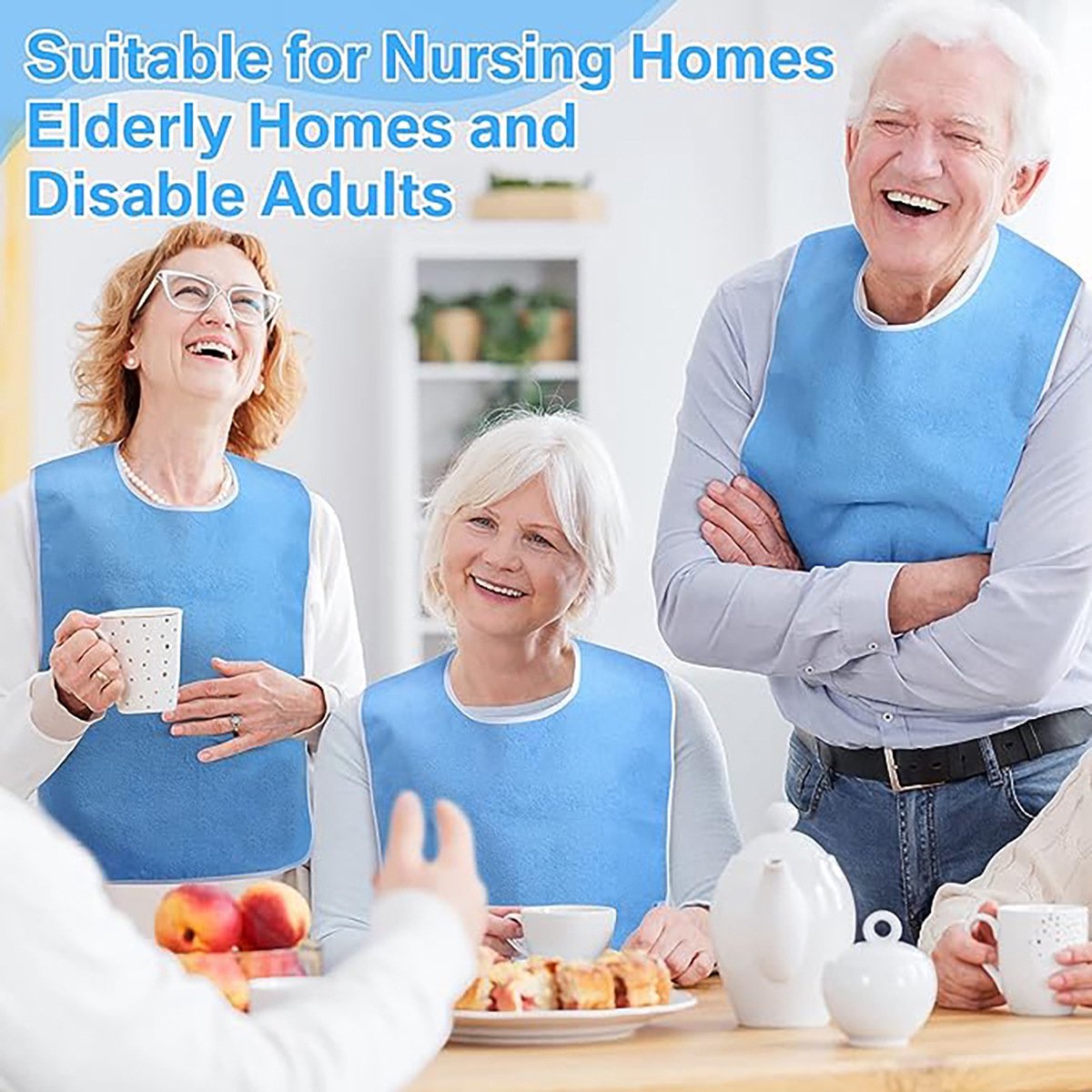 2-Pack - Stain-Resistant Feeding Bibs - Adjustable - Elderly Care Bibs - Light Blue - Image 4