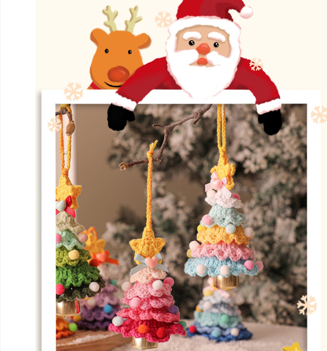 Christmas Decorations - Crochet Christmas Tree Bell Decorations - Small Christmas Decorations - Car Decorations - Christmas Tree Decorations - Ornaments - Specimens - Style F - Image 2