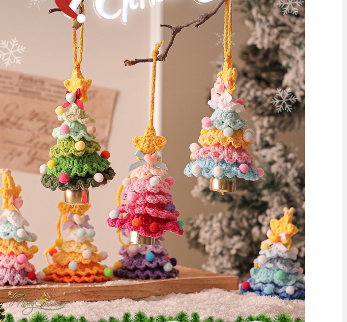 Christmas Decorations - Crochet Christmas Tree Bell Decorations - Small Christmas Decorations - Car Decorations - Christmas Tree Decorations - Ornaments - Specimens - Style F - Image 4