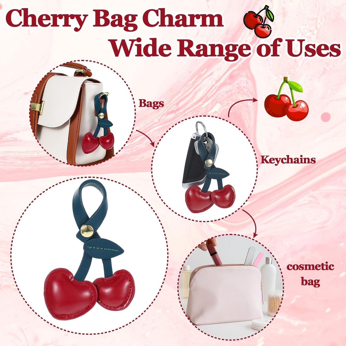 Bag Charms - Cute Leather Cherry Shape Pendant PU Cherry Bag Charms - for Bags - Suitable for Women and Girls - Image 2