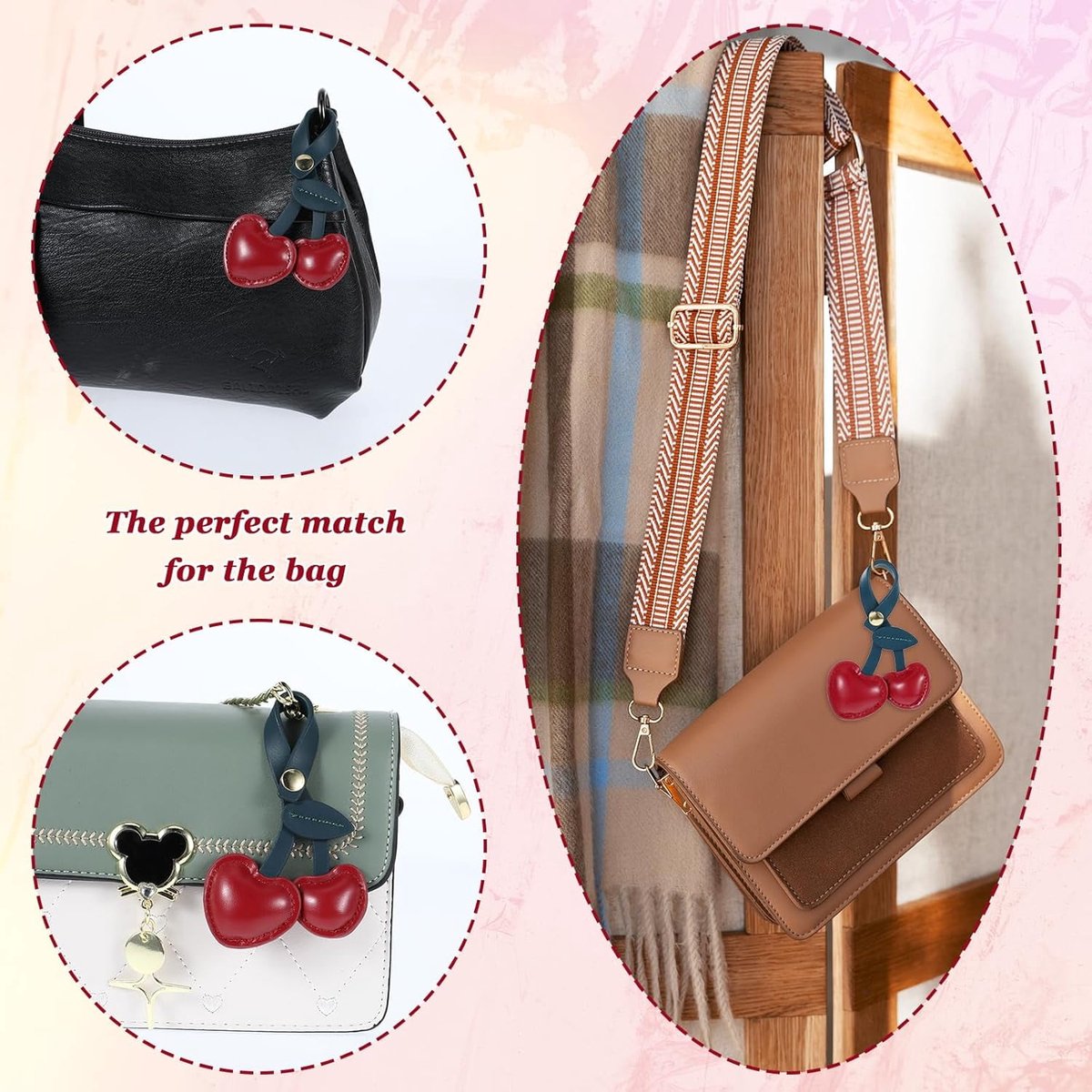 Bag Charms - Cute Leather Cherry Shape Pendant PU Cherry Bag Charms - for Bags - Suitable for Women and Girls - Image 4