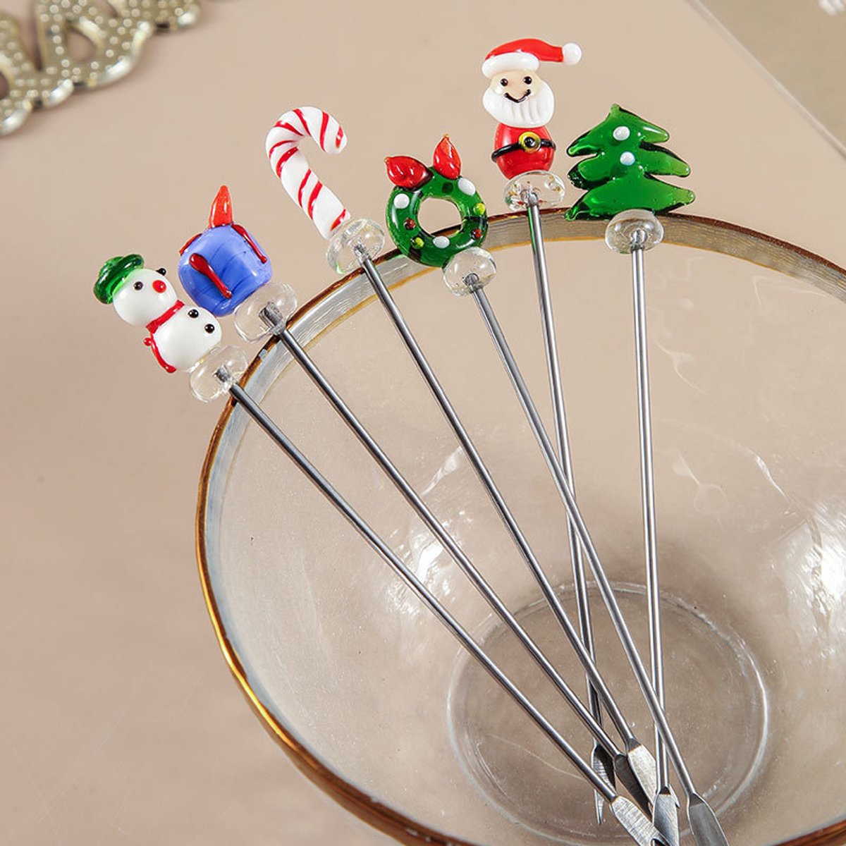 Creative Christmas Fruit Forks, Stainless Steel - Hand-Glazed Cartoon Fruit Picks with Double Prongs - Santa Claus - Christmas Tree - Fruit Fork Set (Set of 6) - Image 2