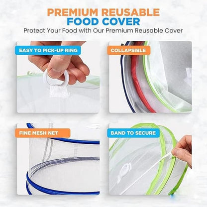 Pop-Up Food Umbrellas with Fine Mesh - Foldable Bottomless Insect Screen - Ideal for Home and Camping - Green 3-Pack - Image 3