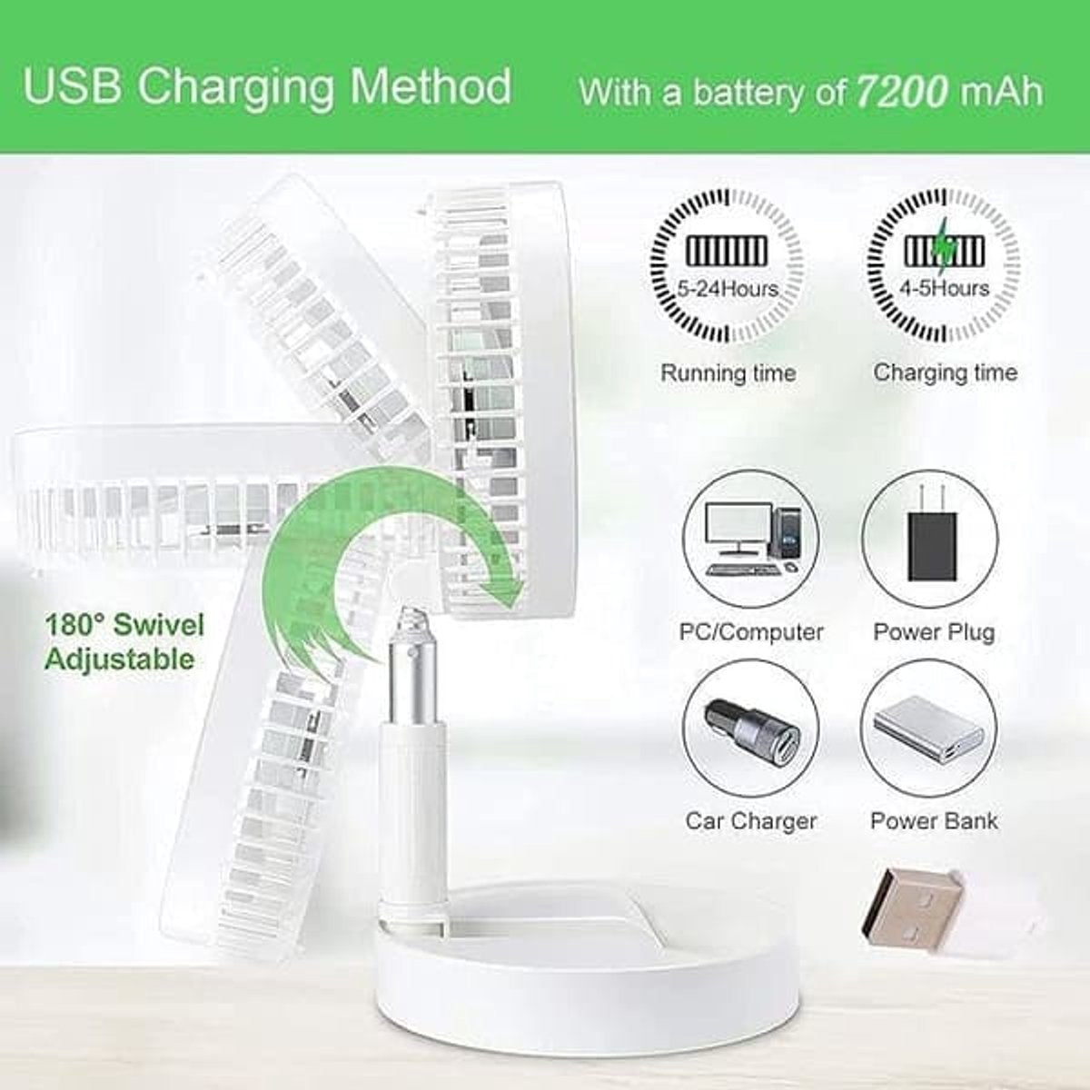 Folding Desk Fan - Adjustable Design - Cordless & Versatile - Foldable Standing Desk Fan - Image 2