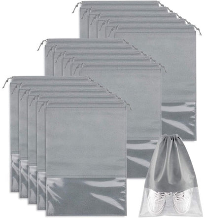 Shoe Travel Bags - Non-Woven Dust Bags - Medium to Large - Portable Drawstring - Space-Saving Shoe Storage Bags Organizer - Pack of 15