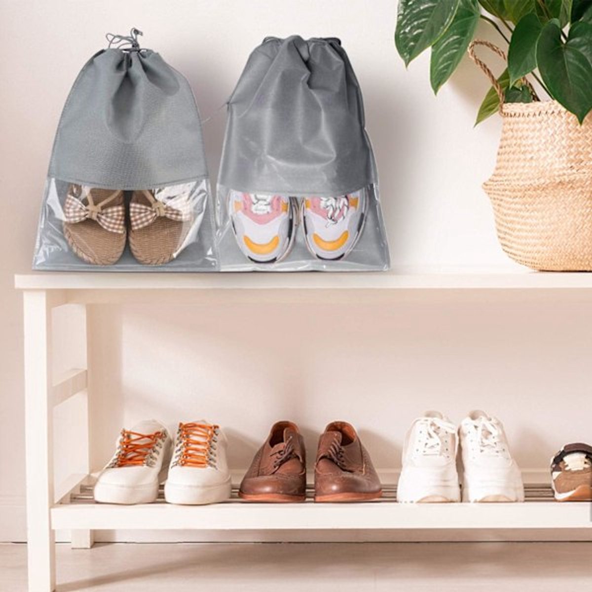 Shoe Travel Bags - Non-Woven Dust Bags - Medium to Large - Portable Drawstring - Space-Saving Shoe Storage Bags Organizer - Pack of 15 - Image 3