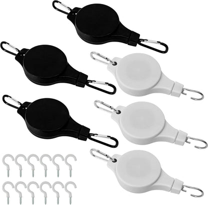 Plant Hooks - Retractable Plant Hanger - Easy-Access Hanging Flower Baskets - For Garden Baskets, Pots, and Feeders - Pack of 6