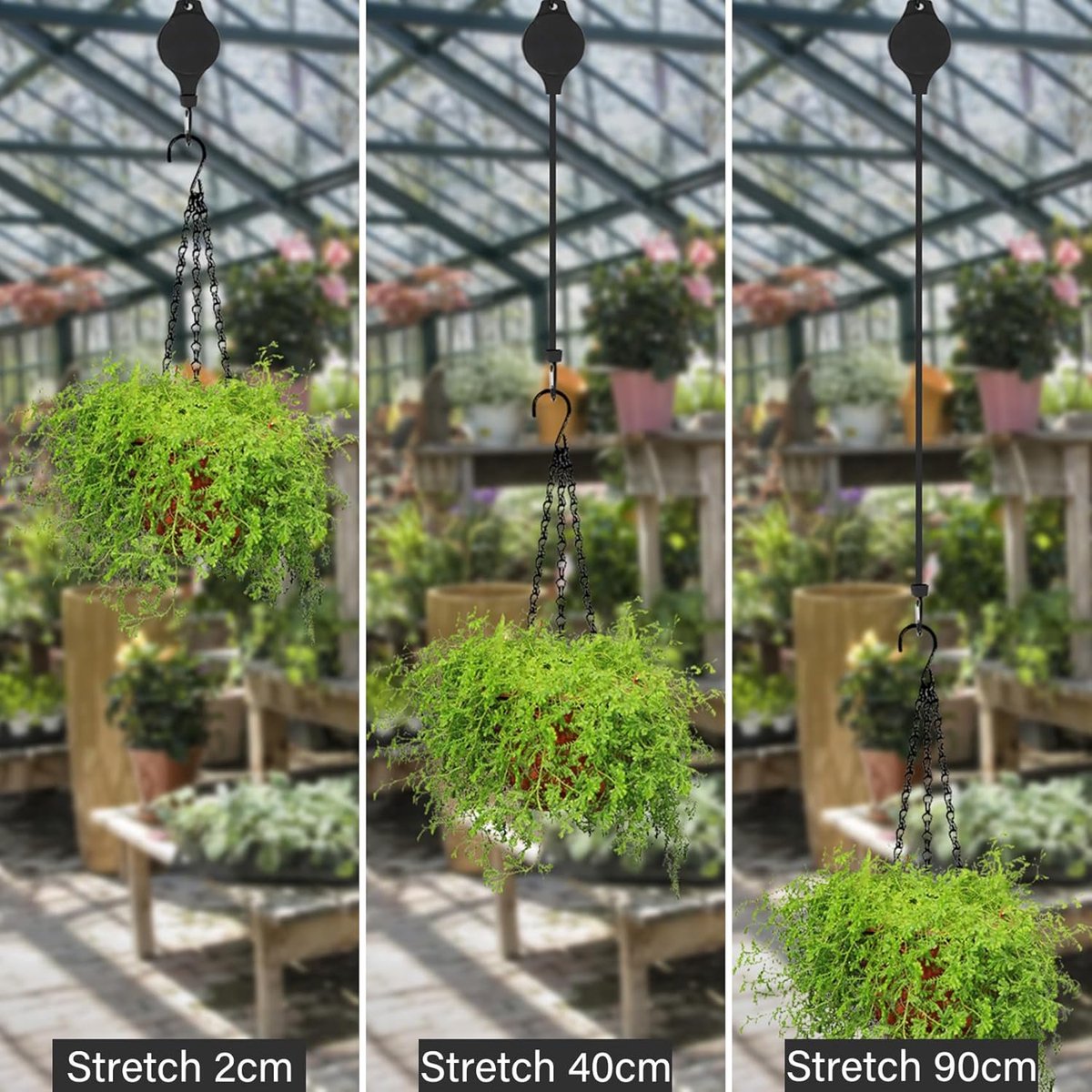 Plant Hooks - Retractable Plant Hanger - Easy-Access Hanging Flower Baskets - For Garden Baskets, Pots, and Feeders - Pack of 6 - Image 3