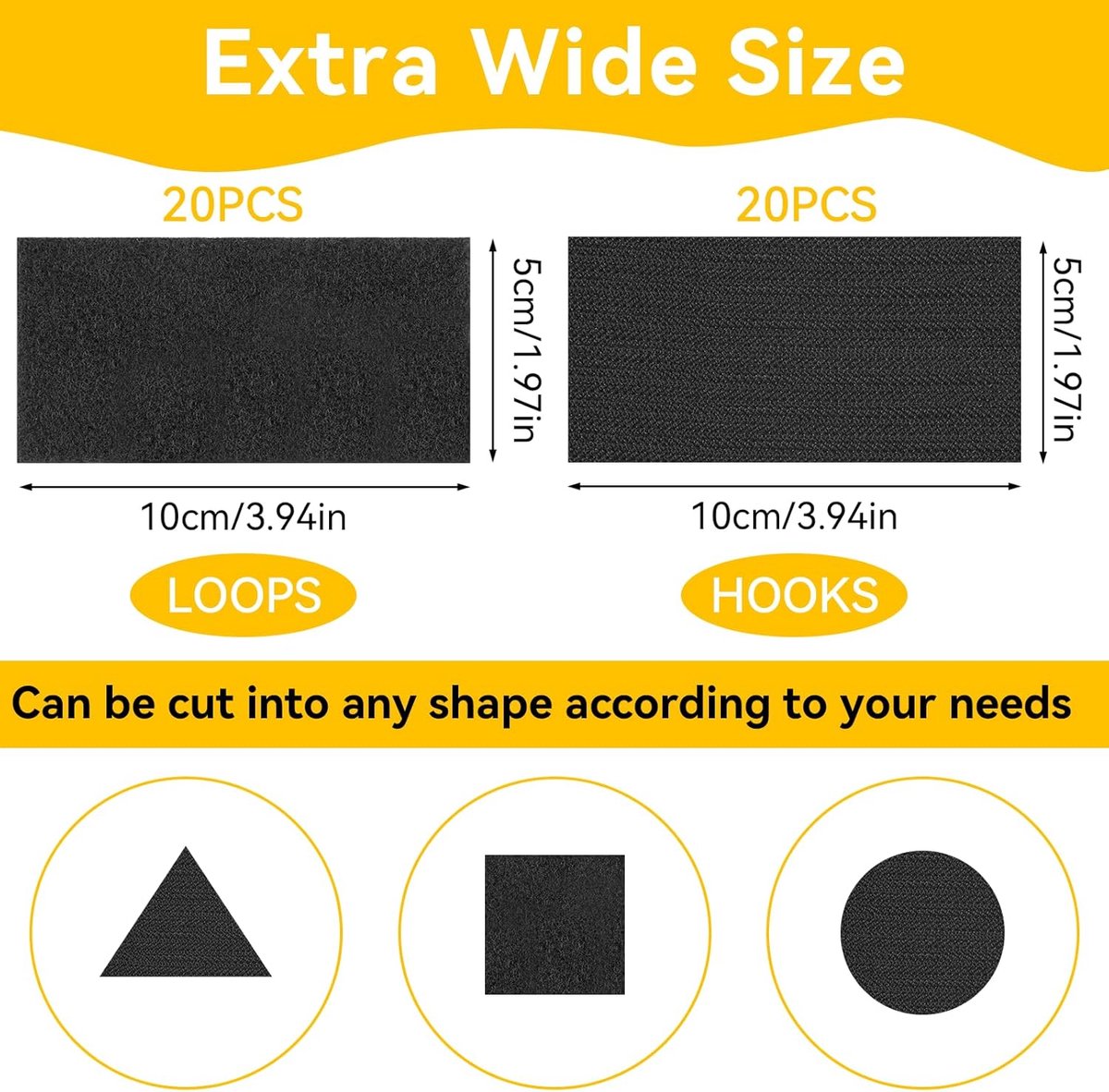 Self-adhesive hook and loop tape - 20 sheets - 50 x 100 mm Self-adhesive hook and loop tape - Wide hook and loop adhesive pads - Ideal for sewing, DIY projects, office supplies and crafts - Image 3