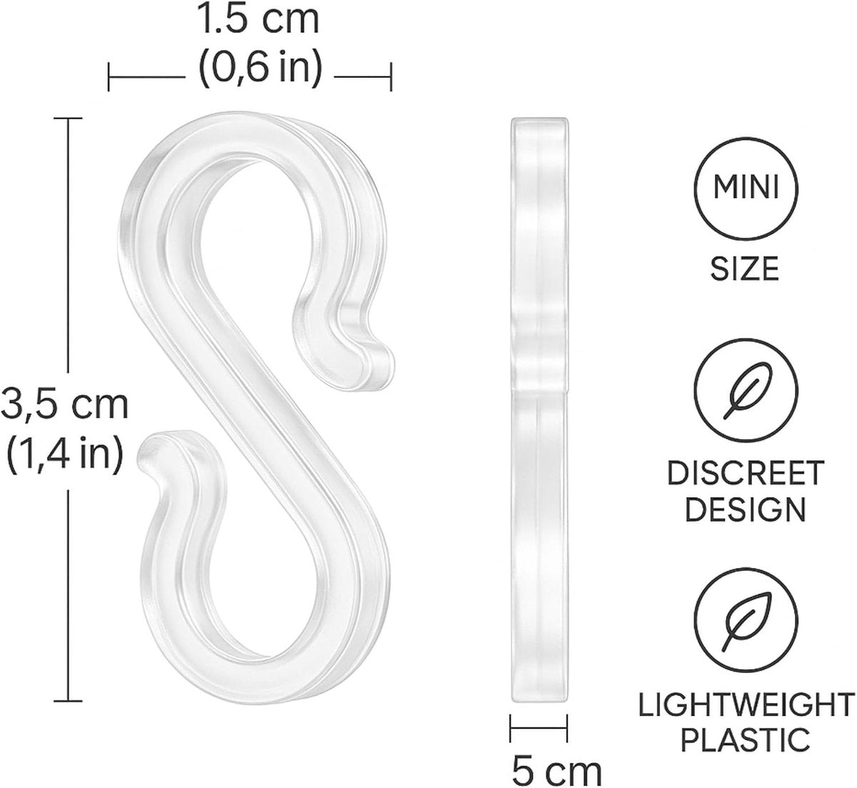 Hooks - Groove Hooks - 50 pieces - 3.5 cm - Transparent - Reusable plastic - Mini S-shaped design - Groove clips for outdoor lighting - Holds Christmas decorations securely - Image 3