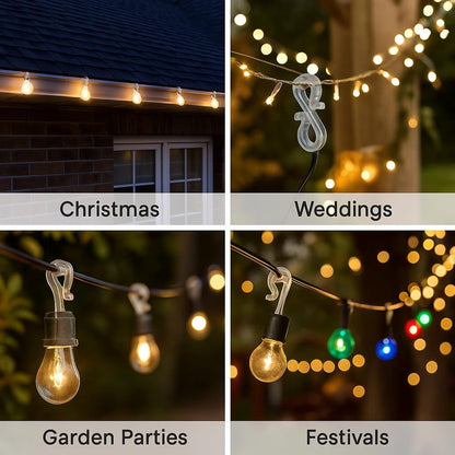 Hooks - Groove Hooks - 50 pieces - 3.5 cm - Transparent - Reusable plastic - Mini S-shaped design - Groove clips for outdoor lighting - Holds Christmas decorations securely - Image 6