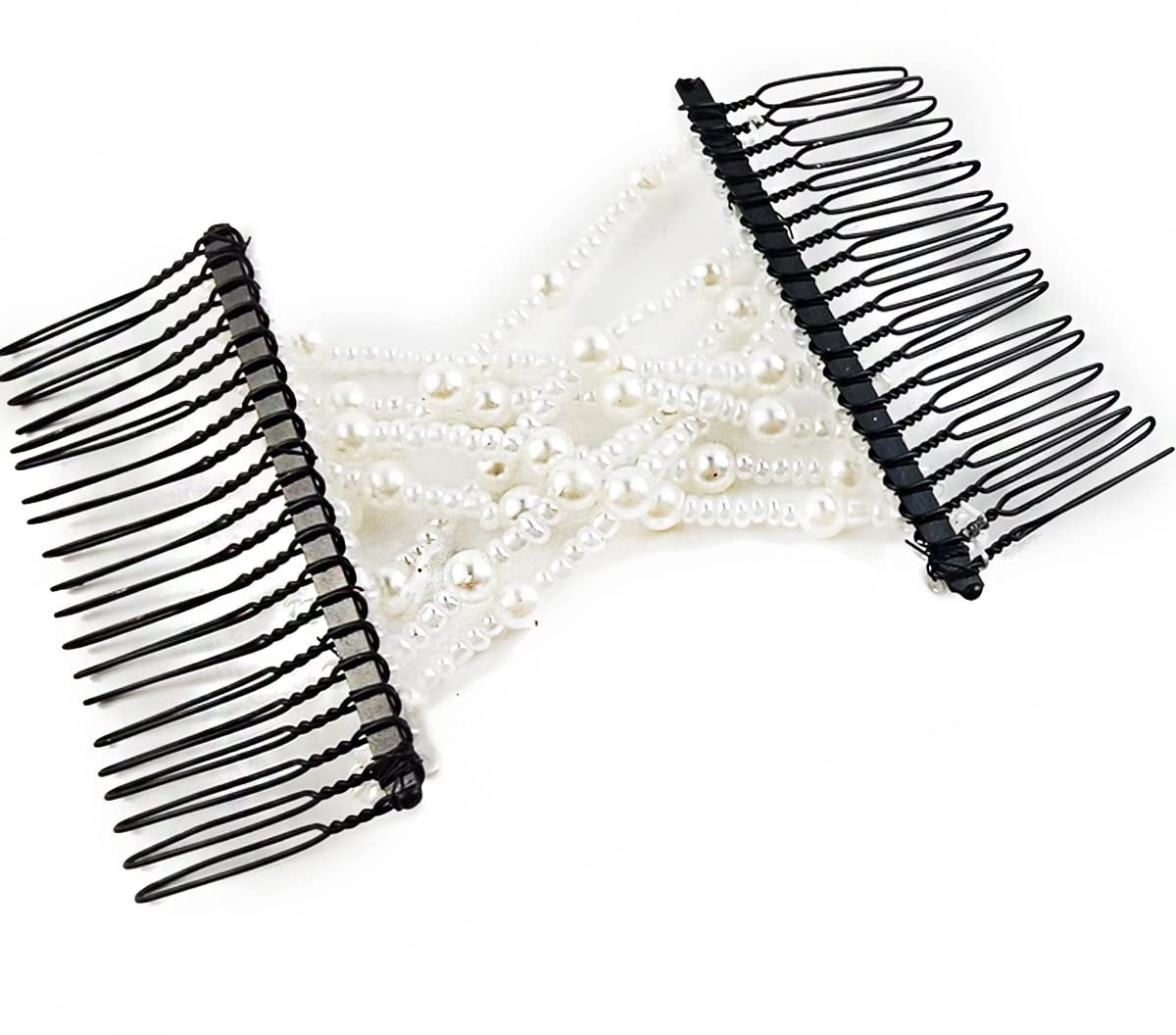 6-Pack Pearl Hair Combs - Elastic Magic Hairpins - Hair Clamps - Hair Clip - Black & White - For All Hair Types - Image 2