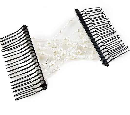 6-Pack Pearl Hair Combs - Elastic Magic Hairpins - Hair Clamps - Hair Clip - Black & White - For All Hair Types - Image 2