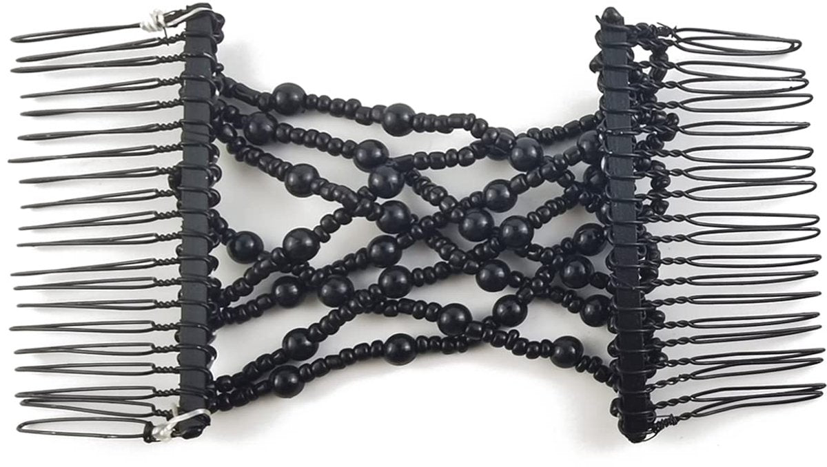 6-Pack Pearl Hair Combs - Elastic Magic Hairpins - Hair Clamps - Hair Clip - Black & White - For All Hair Types - Image 3