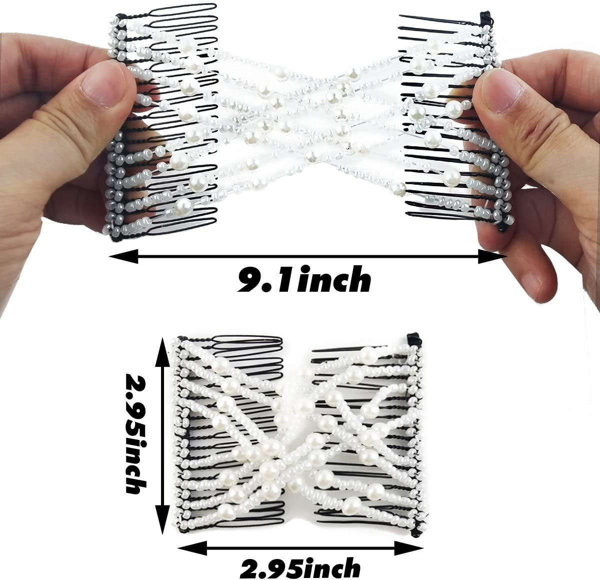 6-Pack Pearl Hair Combs - Elastic Magic Hairpins - Hair Clamps - Hair Clip - Black & White - For All Hair Types - Image 4