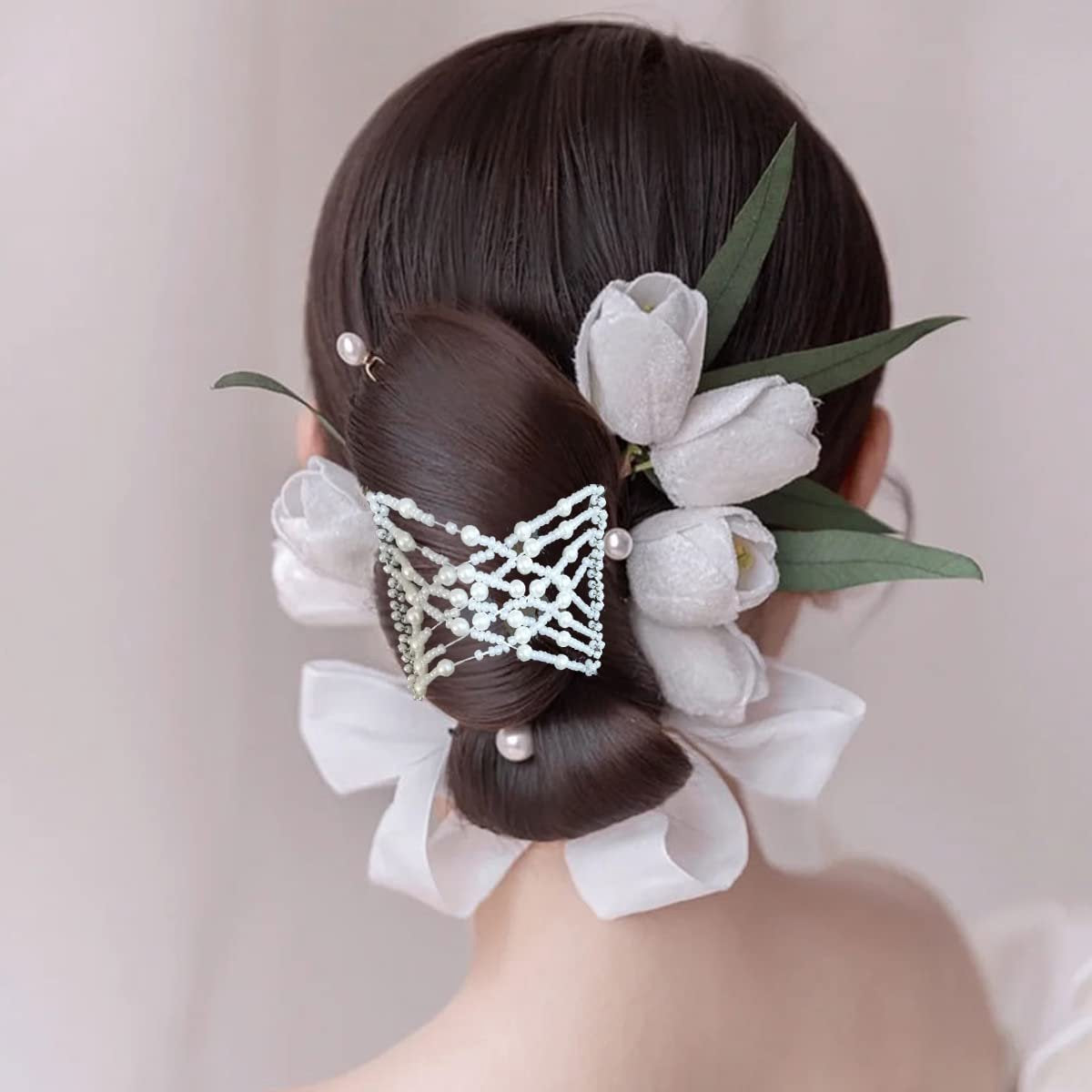 6-Pack Pearl Hair Combs - Elastic Magic Hairpins - Hair Clamps - Hair Clip - Black & White - For All Hair Types - Image 5
