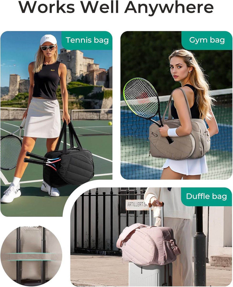 Tennis Bag - Tennis Backpack - 42L with Shoe Compartment - Sports Bag - Waterproof Racket Bag - Protective Racket Compartment - Portable as a Shoulder Bag - Black - Image 6