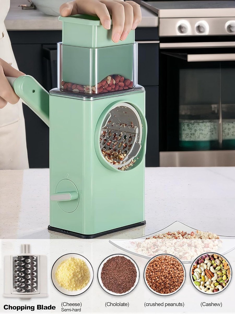 Rotating Cheese Grater with 3 Blades & Collection Tray - Multifunctional Cheese Grater - Includes Suction Cup for Stable Use - For Cheese, Vegetables & Nuts - Image 3