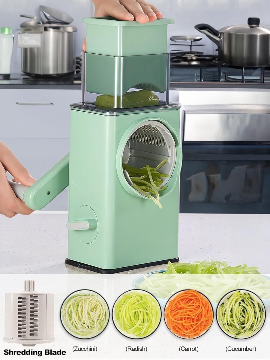 Rotating Cheese Grater with 3 Blades & Collection Tray - Multifunctional Cheese Grater - Includes Suction Cup for Stable Use - For Cheese, Vegetables & Nuts - Image 4
