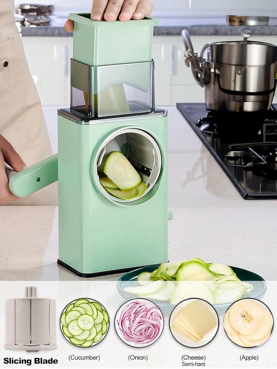 Rotating Cheese Grater with 3 Blades & Collection Tray - Multifunctional Cheese Grater - Includes Suction Cup for Stable Use - For Cheese, Vegetables & Nuts - Image 6