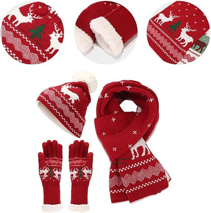 Warm hat, scarves and gloves - Set of 3 - Women's scarf - Warm hat with fleece lining - Knitted hat with pompoms - Warm scarf - Warm gloves - Christmas accessories - Christmas gift - Gifts for family and friends (White) - Image 3