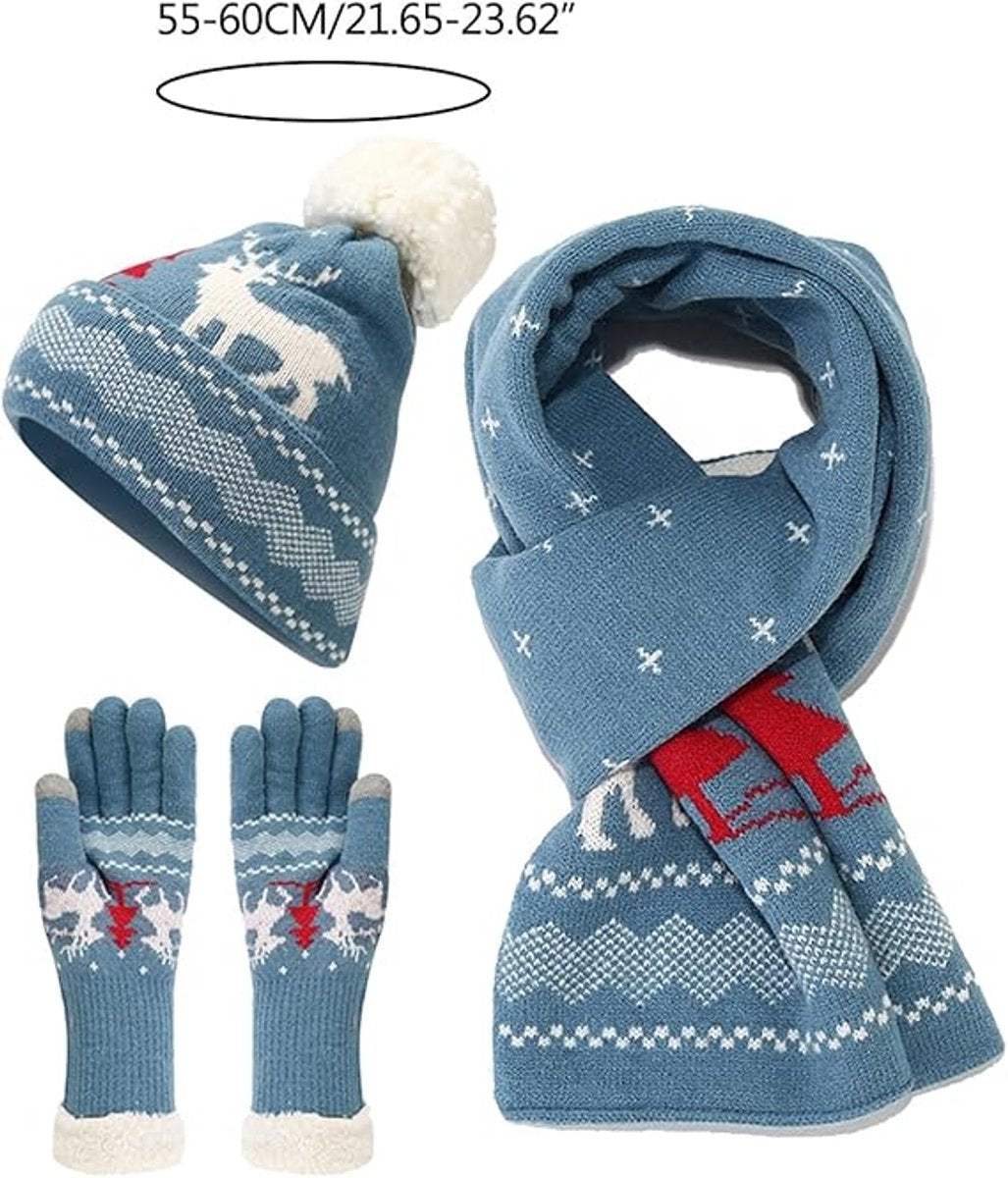 Warm hat, scarves and gloves - Set of 3 - Women's scarf - Warm hat with fleece lining - Knitted hat with pompoms - Warm scarf - Warm gloves - Christmas accessories - Christmas gift - Gifts for family and friends (White) - Image 4