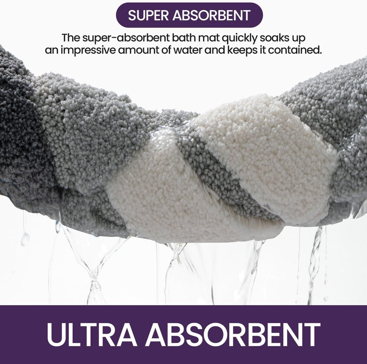 Living room carpet - Bathroom carpet - Non-slip bath mat - 40 x 60 cm - Absorbent underlay - Machine-washable carpet with soft water microfiber - Suitable for bathtubs, showers, Gray - Image 3