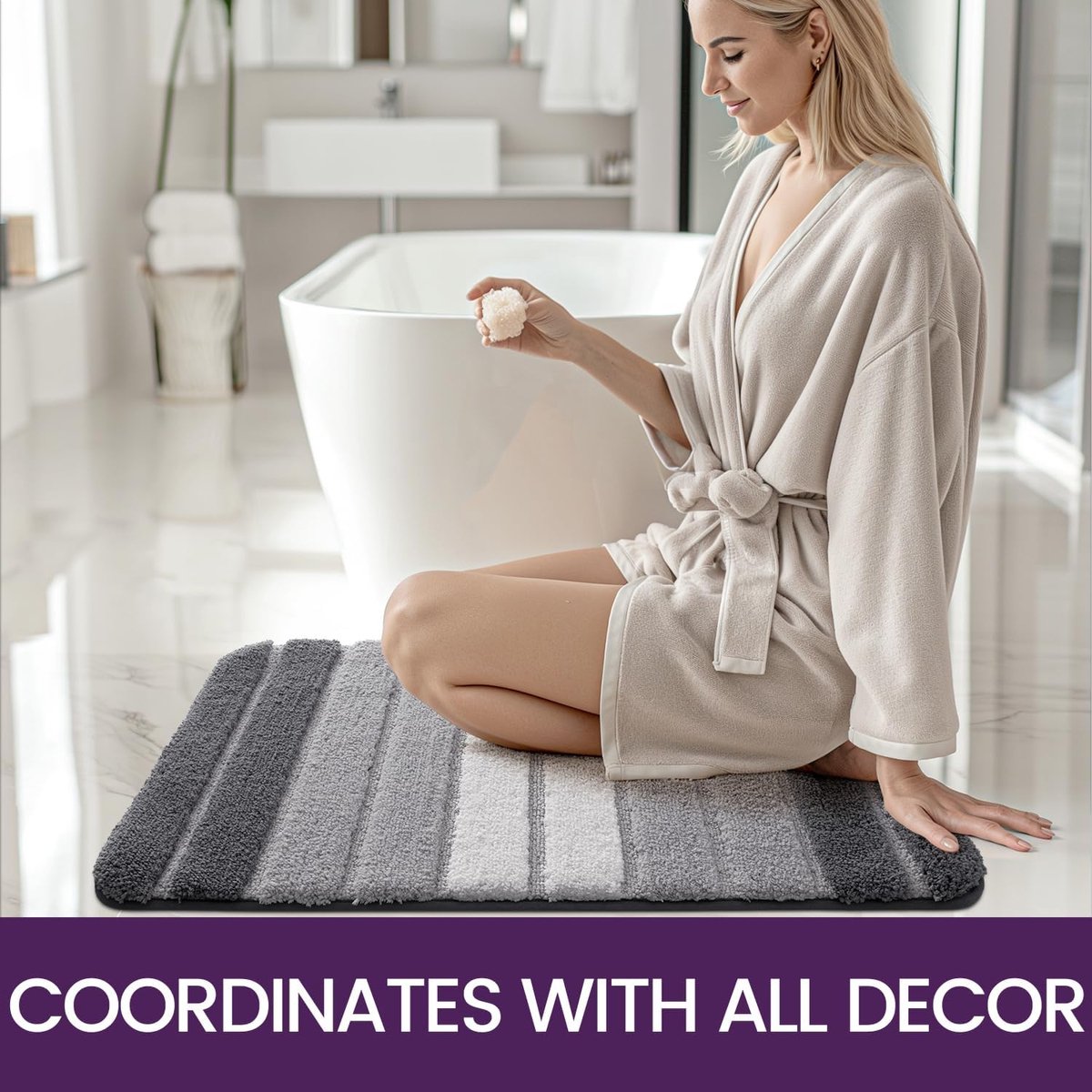 Living room carpet - Bathroom carpet - Non-slip bath mat - 40 x 60 cm - Absorbent underlay - Machine-washable carpet with soft water microfiber - Suitable for bathtubs, showers, Gray - Image 5
