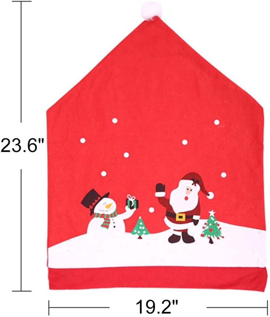 Chair Covers (4 Pieces) - Dining Chair Cover - Sofa Cover - Chair Covers - Christmas Chair Covers - Santa Claus and Snowman Red Hat Christmas Chair Back Cover Set - Perfect for Christmas Holiday Dining Table and Chair Decorations - Home Kitchen Party Deco - Image 2