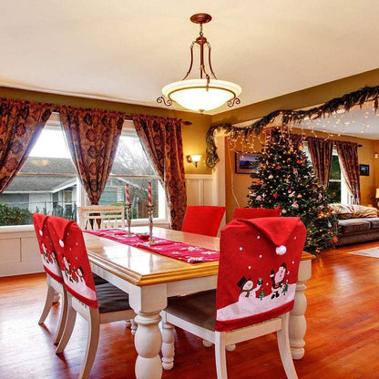Chair Covers (4 Pieces) - Dining Chair Cover - Sofa Cover - Chair Covers - Christmas Chair Covers - Santa Claus and Snowman Red Hat Christmas Chair Back Cover Set - Perfect for Christmas Holiday Dining Table and Chair Decorations - Home Kitchen Party Deco - Image 3