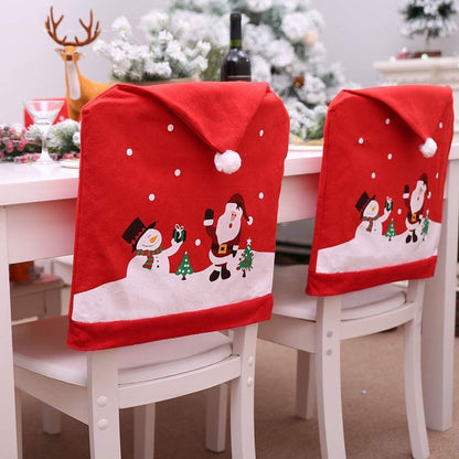 Chair Covers (4 Pieces) - Dining Chair Cover - Sofa Cover - Chair Covers - Christmas Chair Covers - Santa Claus and Snowman Red Hat Christmas Chair Back Cover Set - Perfect for Christmas Holiday Dining Table and Chair Decorations - Home Kitchen Party Deco - Image 6
