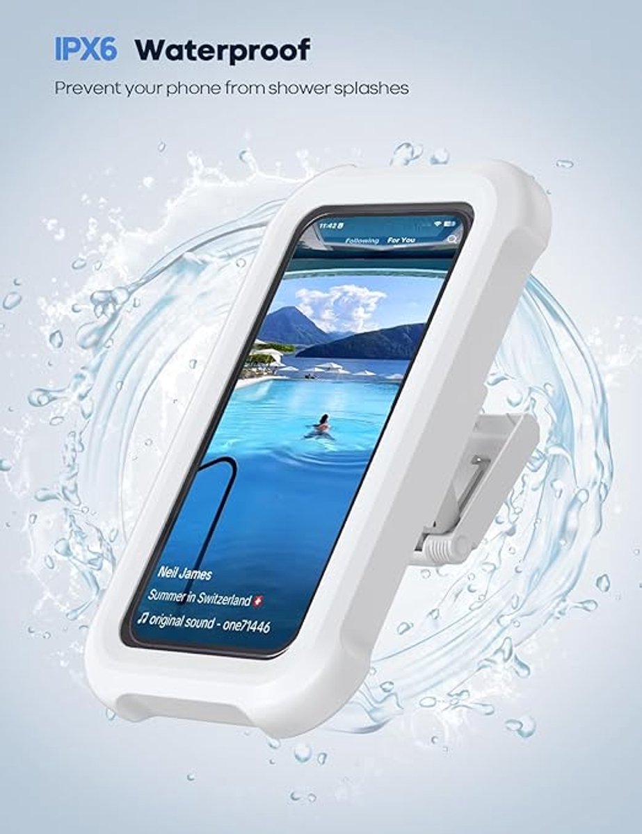 1-Piece Shower Phone Holder - Waterproof - 360° Rotatable, Retractable & Adjustable Phone Case - Bathroom Wall Mount - Waterproof & Anti-Fog Phone Case - Suitable for 4-7 Inch Phones (White) - Image 2