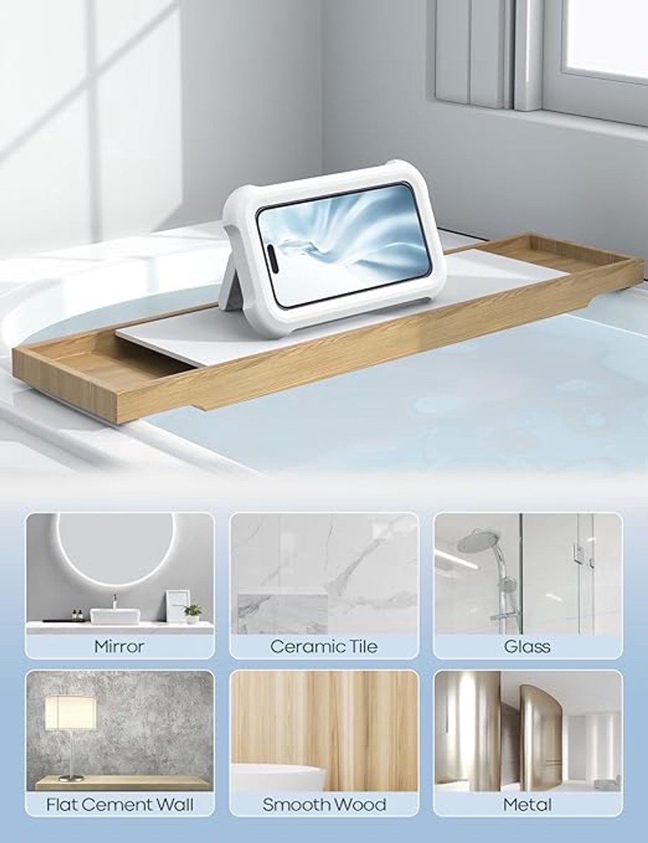 1-Piece Shower Phone Holder - Waterproof - 360° Rotatable, Retractable & Adjustable Phone Case - Bathroom Wall Mount - Waterproof & Anti-Fog Phone Case - Suitable for 4-7 Inch Phones (White) - Image 3