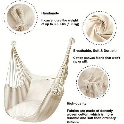 Hanging Chair - Portable Hammock - Comfortable Patio Chair - Suitable for Indoor and Outdoor Use - Maximum Load Capacity 100kg（White, without cushion） - Image 3