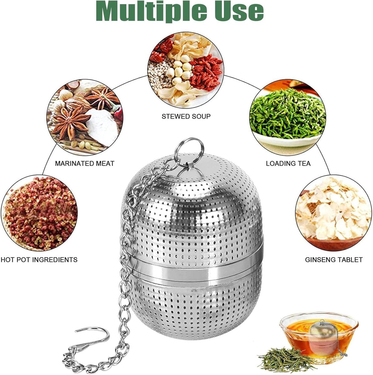 Tea strainer made of stainless steel - Tea filter - Tea strainer made of stainless steel 304 - with chain - Suitable for teacups / teapots / kettles - Image 5