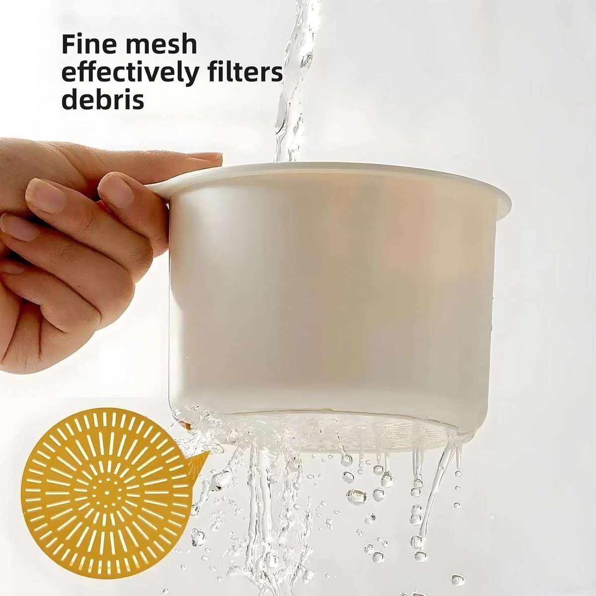 Kitchen drain strainer for the faucet - Multifunctional drain strainer for food waste - Tiltable with push mechanism - White - Image 2