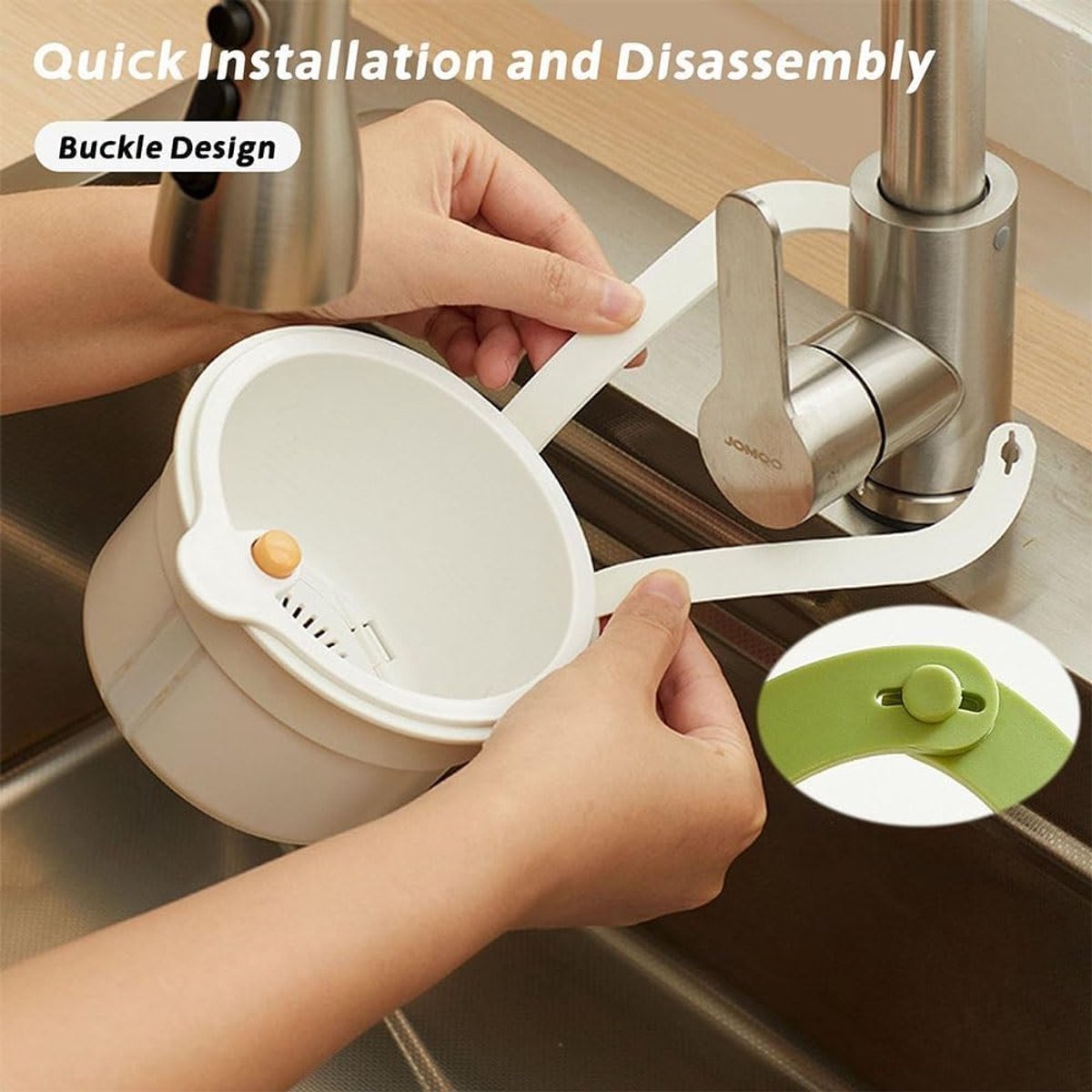 Kitchen drain strainer for the faucet - Multifunctional drain strainer for food waste - Tiltable with push mechanism - White - Image 4
