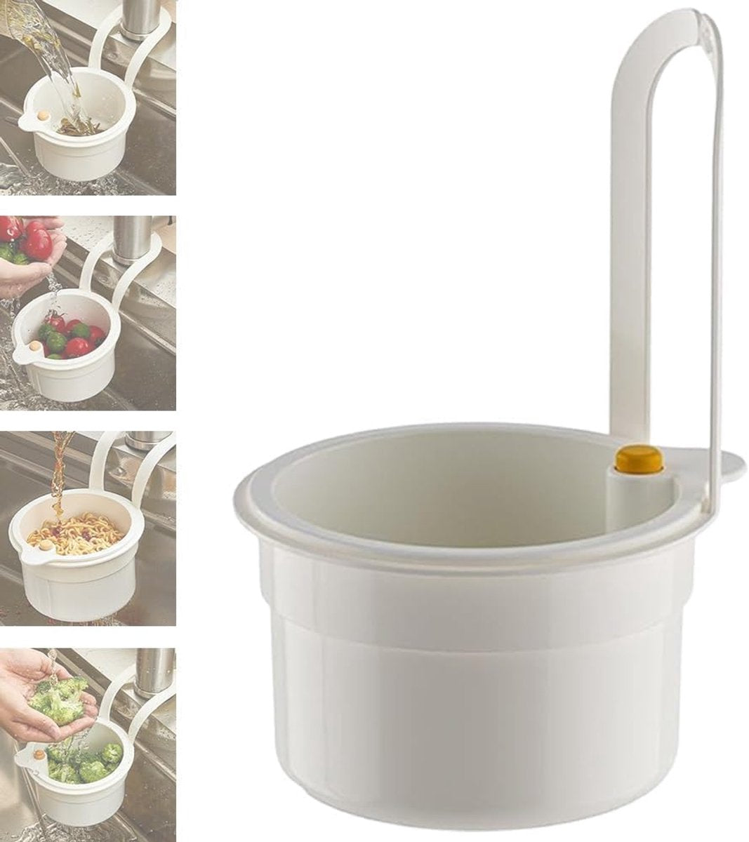 Kitchen drain strainer for the faucet - Multifunctional drain strainer for food waste - Tiltable with push mechanism - White - Image 6