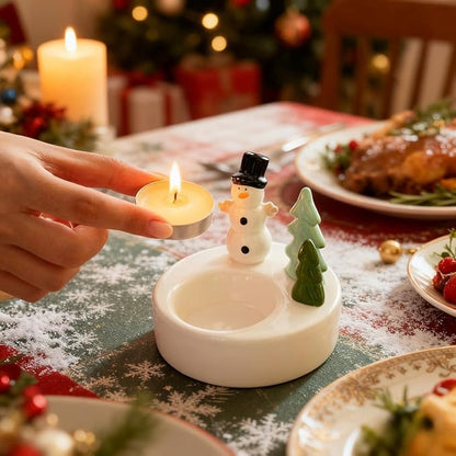 1 Piece - Ceramic Tea Light Holder - Desk Decoration - Snowman Candle Holder - Dining Table Ornament - Farmhouse Winter Decoration (Style 1) - Image 2