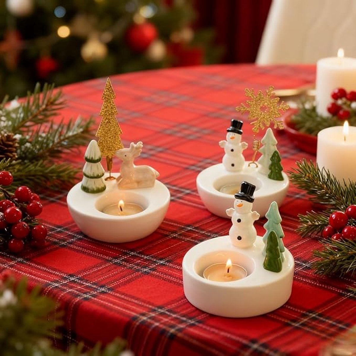 1 Piece - Ceramic Tea Light Holder - Desk Decoration - Snowman Candle Holder - Dining Table Ornament - Farmhouse Winter Decoration (Style 1) - Image 3
