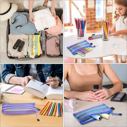 Storage Bags - Set of 6 - Pencil Case - 6 different colored mesh pockets with zipper - Nylon pencil case - 23x12 cm - Image 3