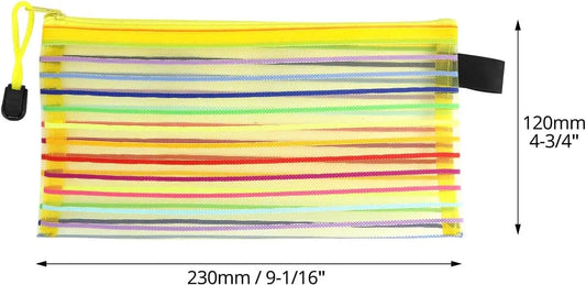 Storage Bags - Set of 6 - Pencil Case - 6 different colored mesh pockets with zipper - Nylon pencil case - 23x12 cm - Image 6