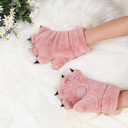 Gloves - 1 pair - Winter gloves - Cartoon gloves - Neckband - Children's gloves - Warm gloves - Plush gloves - One size（Pink） - Image 3