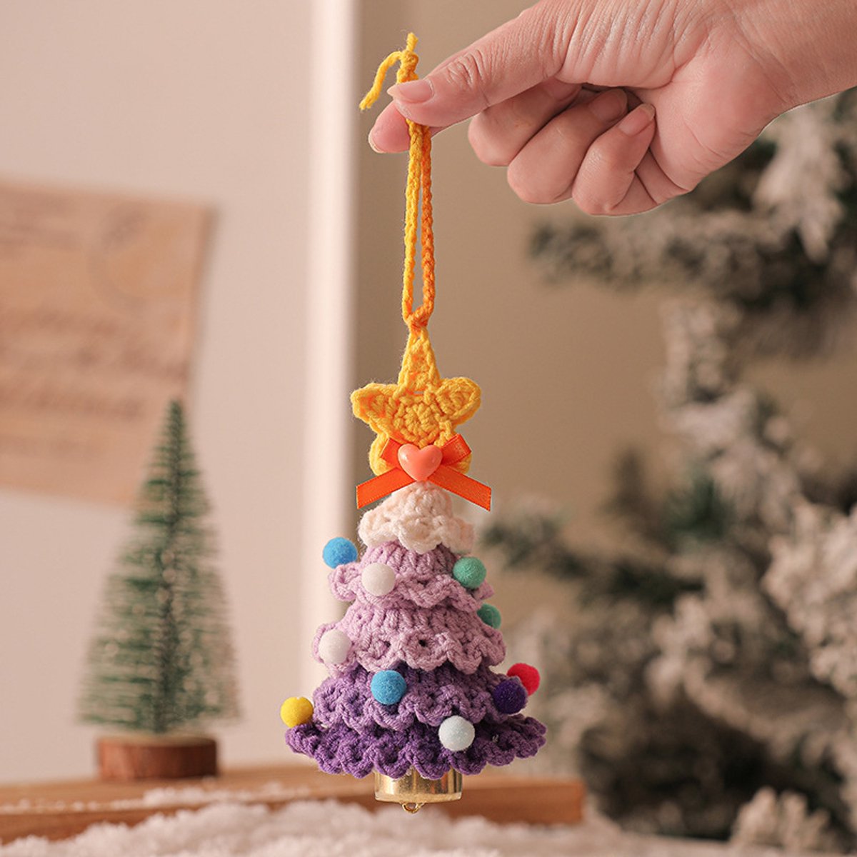 Christmas Decorations - Crochet Christmas Tree Bell Decorations - Small Christmas Decorations - Car Decorations - Style B - Image 2